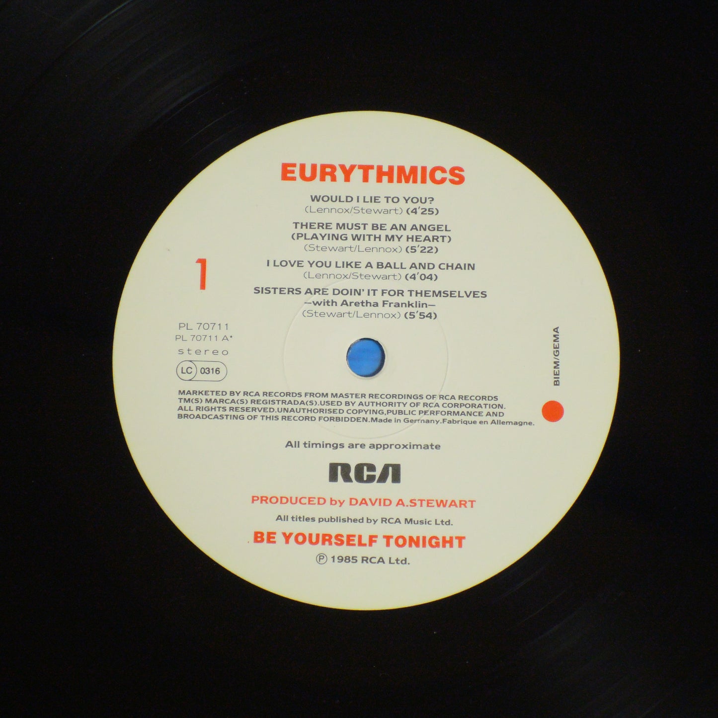 EURYTHMICS - BE YOURSELF TONIGHT [LP] (RPL-8290)